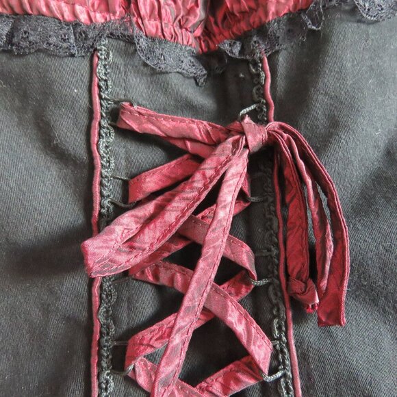 TRIPP NYC Vintage Y2K Steampunk Goth Pirate Lace Corset Top Black Metallic Red - Picture 7 of 16